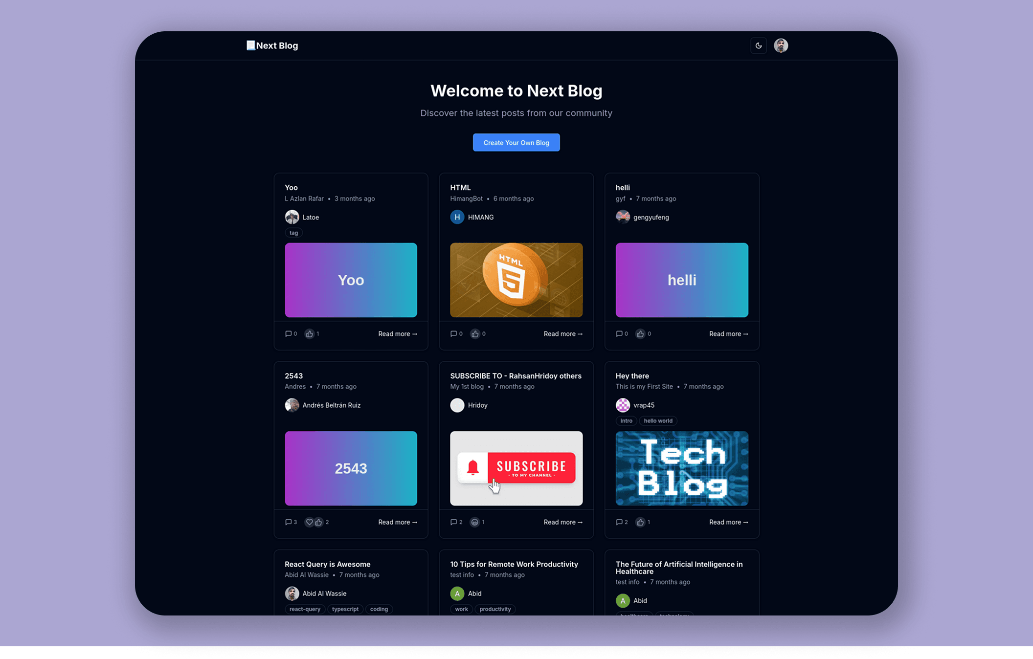 Next Blog - Multi-Tenant Blogging Platform